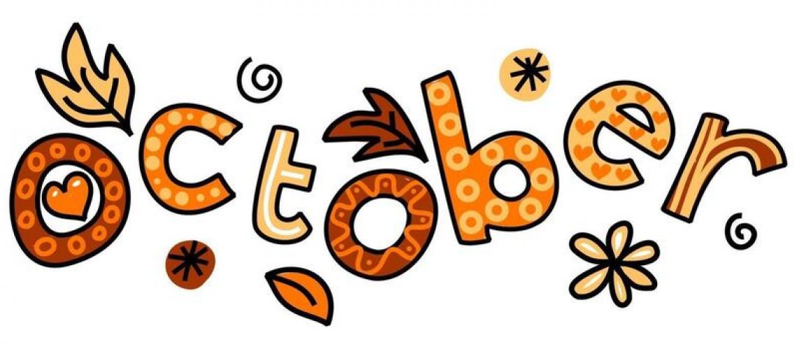 october-month-of-the-year-doodle-text-lettering-vector